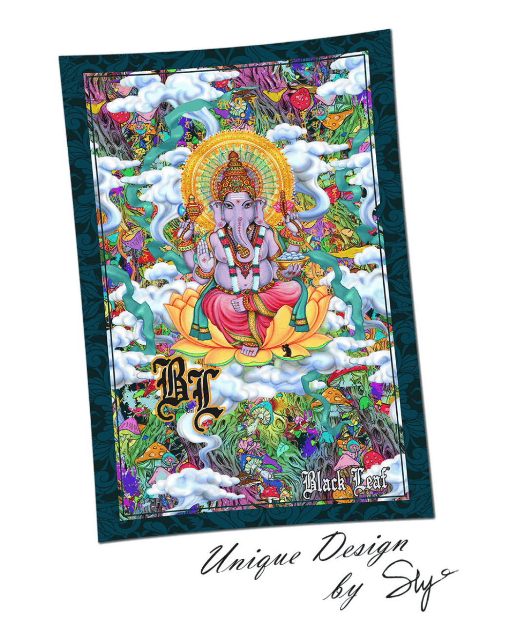 Black Leaf Ganesha Tuch komplett – 150x220 cm Baumwolle