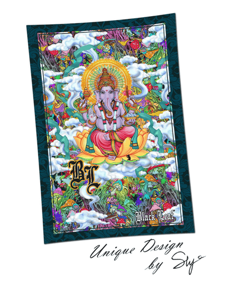 Black Leaf Ganesha Tuch komplett – 150x220 cm Baumwolle