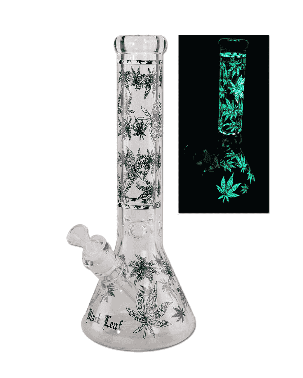 Black Leaf Glow Star Beakerbong mit 35,5 cm Höhe und Glow-in-the-Dark Effekt