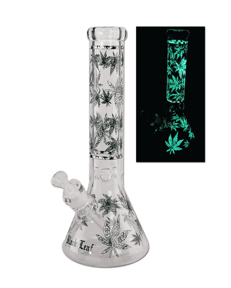 Black Leaf Glow Star Beakerbong mit 35,5 cm Höhe und Glow-in-the-Dark Effekt