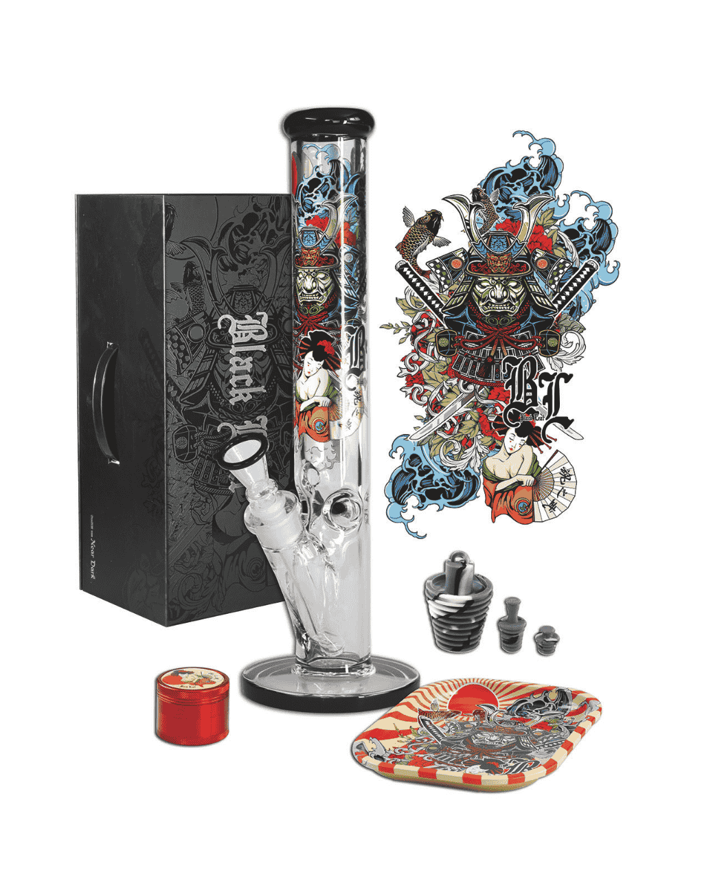 Black Leaf Ronin & Geisha Bong, 405 mm, NS 19/14 mit Metallic-Dekor