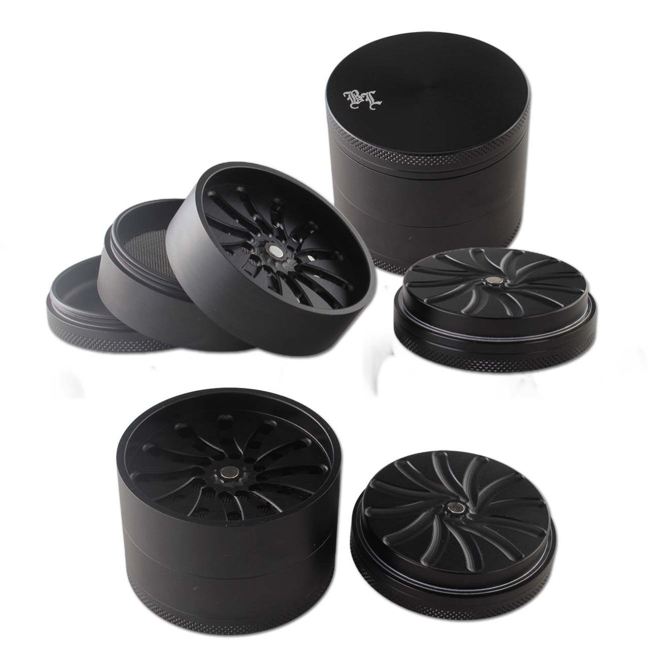 Black Leaf Masher Aluminium Grinder 4-tlg. schwarz