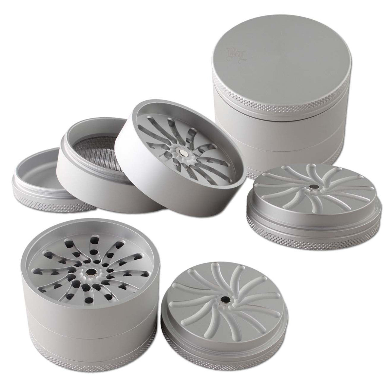 Black Leaf Masher Aluminium Grinder 4-tlg. silber