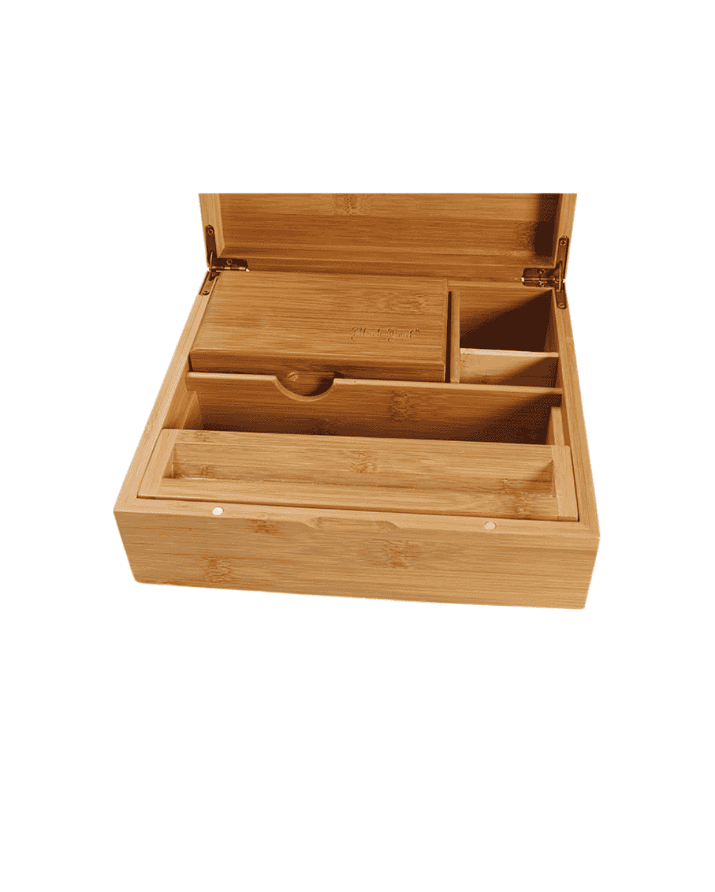 Einzelteile der integrierten Siebschatulle der Black Leaf Stoner Box