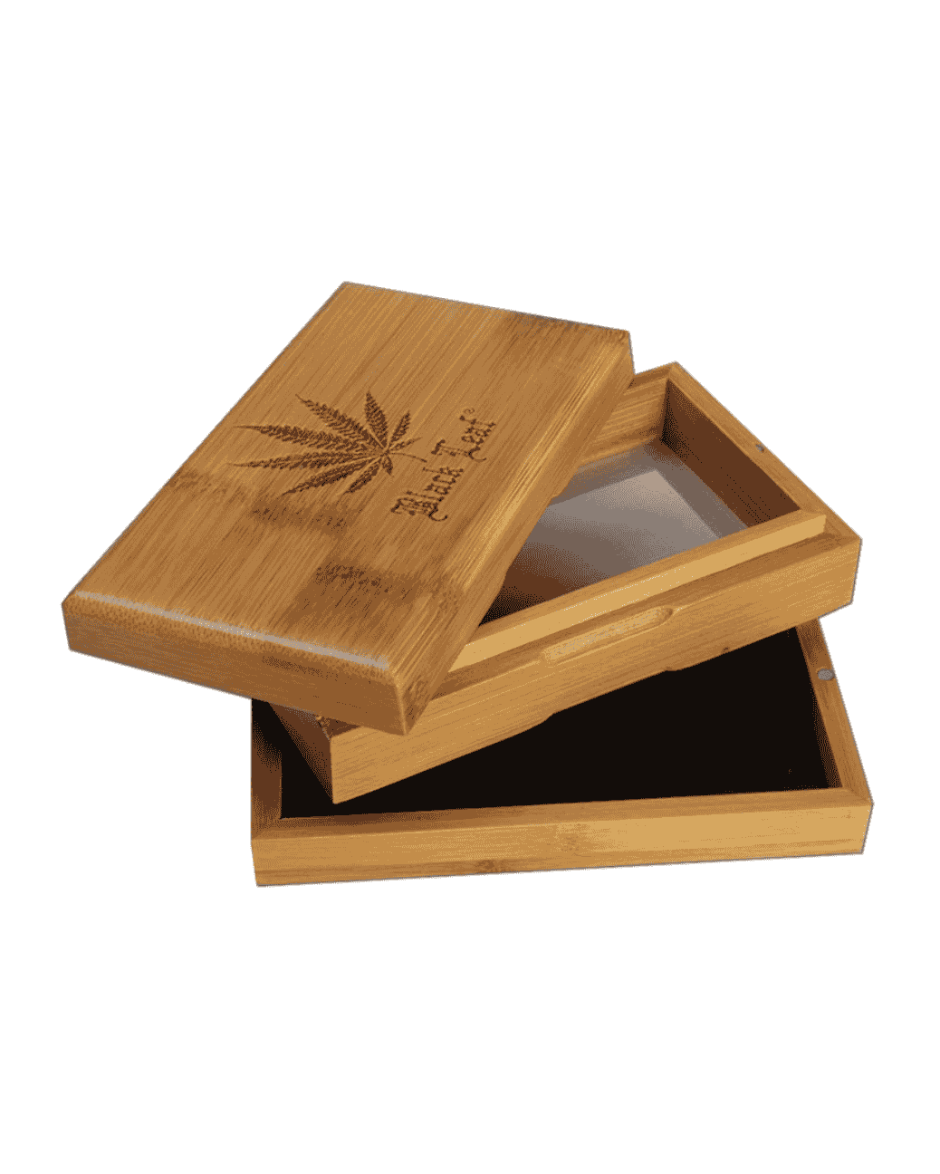 Geöffnete Bambusbox von Black Leaf mit integriertem Pollensieb
