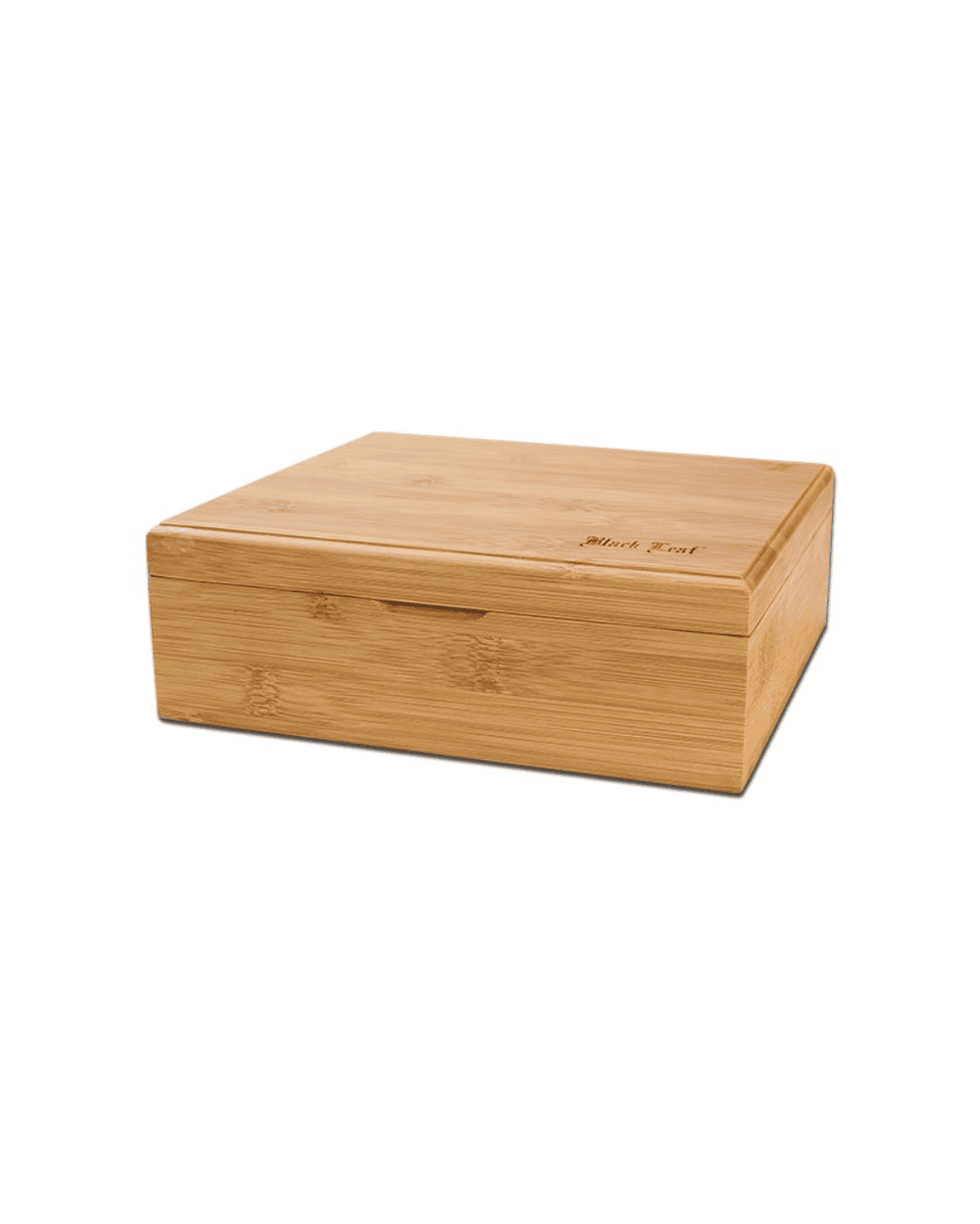 Geöffnete Black Leaf Stoner Box mit Drehform, Fächern und Siebschatulle