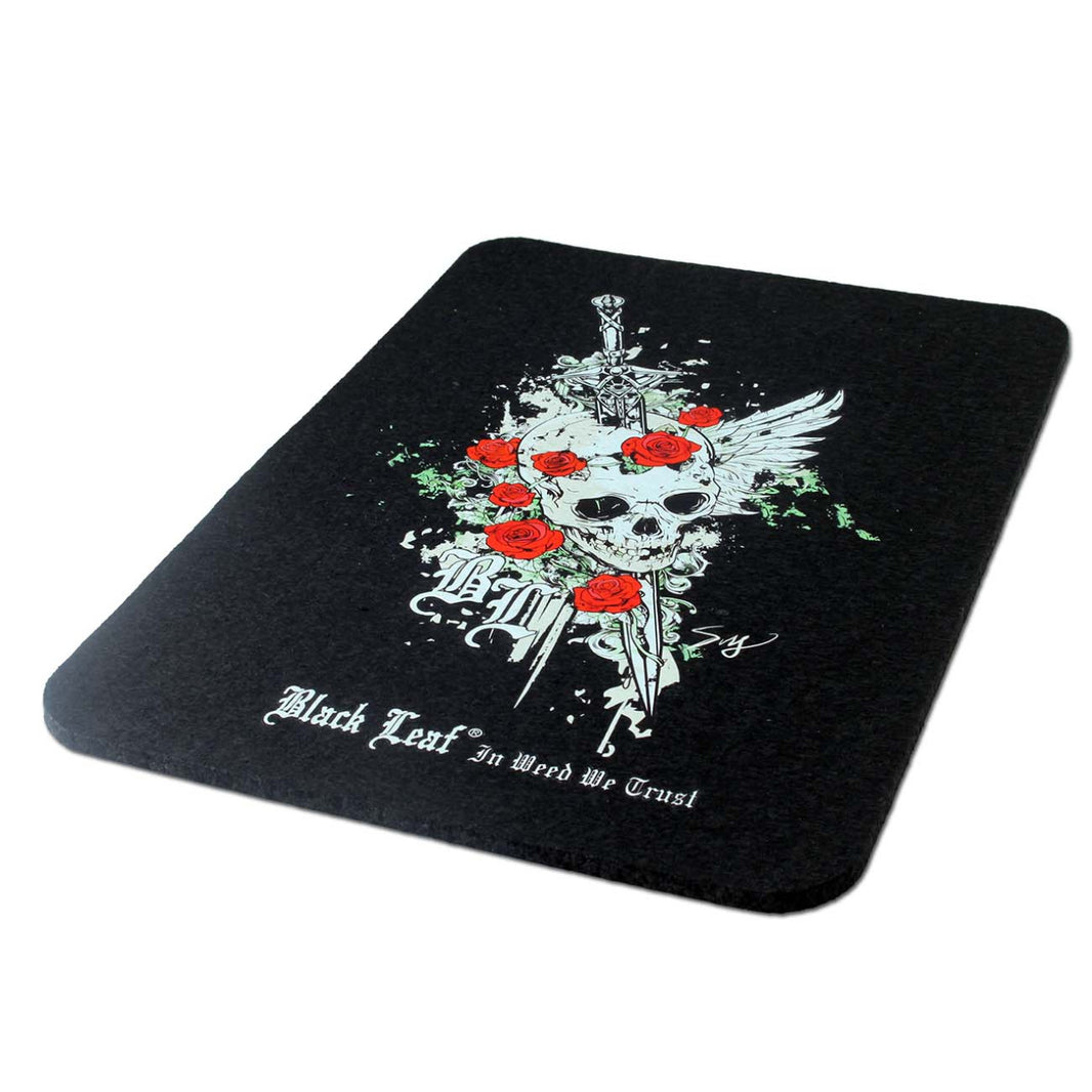 Black Leaf Dab Mat SKULL + ROSES