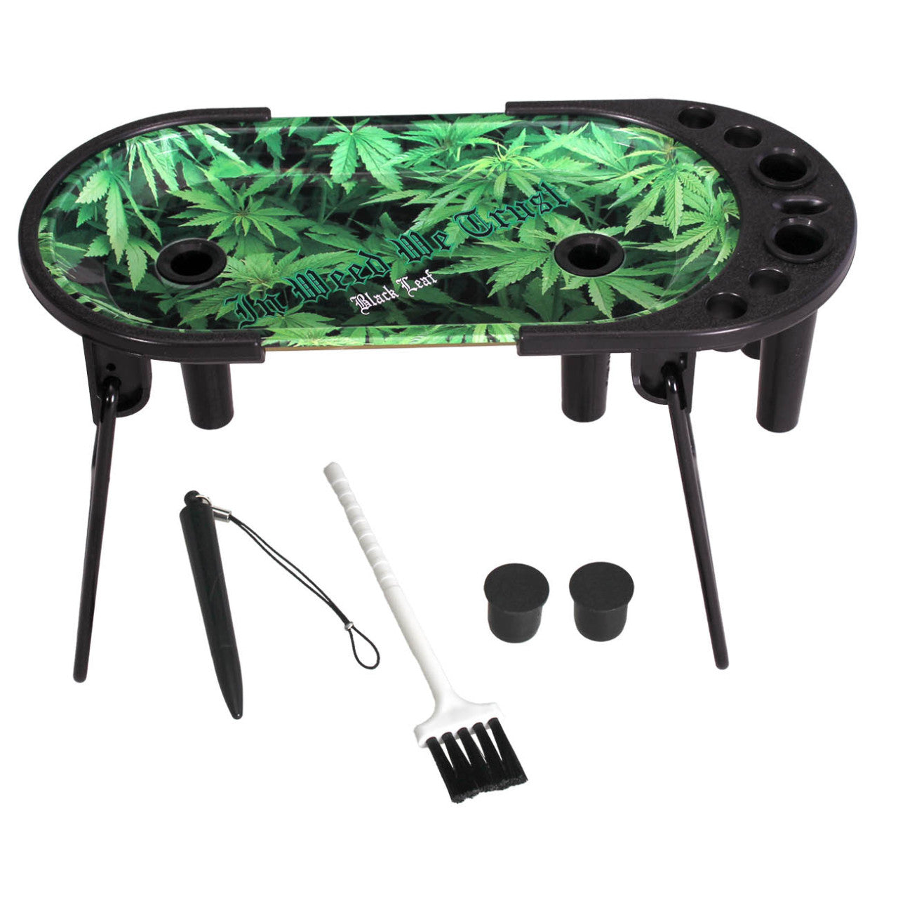 Black Leaf Rolling Console In Weed We Trust