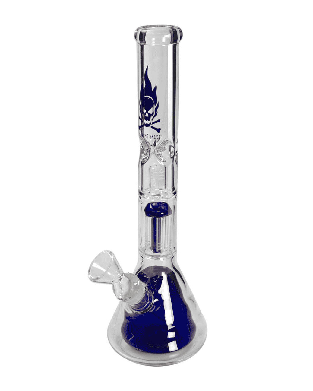 Black Leaf Bong Flaming Skull mit 6-Arm Baumperkolator, klar/blau

