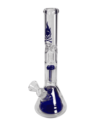 Black Leaf Bong Flaming Skull mit 6-Arm Baumperkolator, klar/blau
