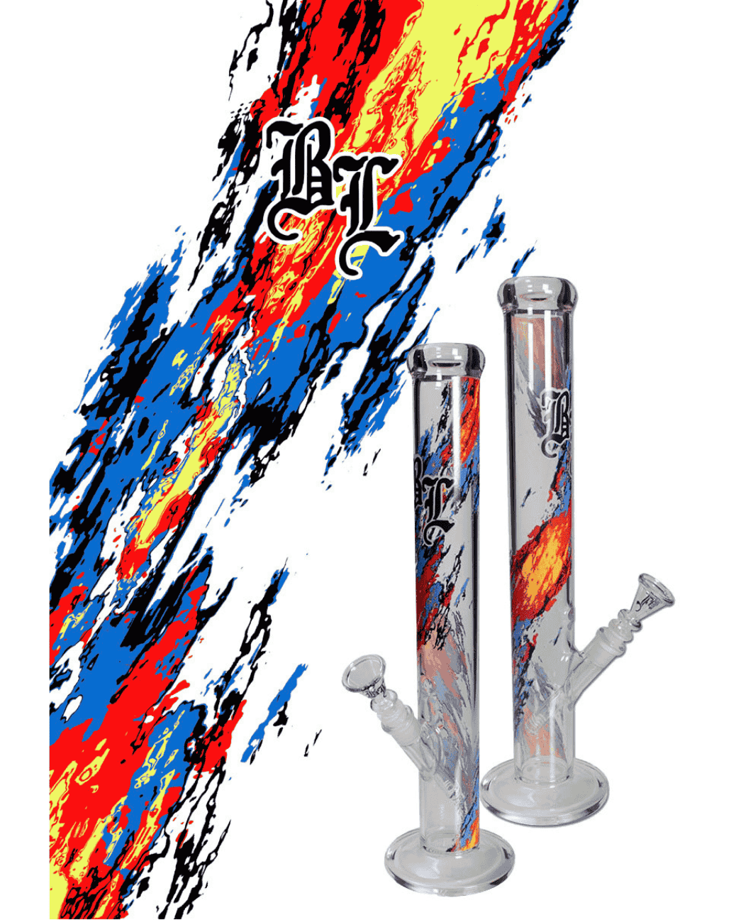 Zylinderbong von Black Leaf mit Flammenmotiv und Kickloch