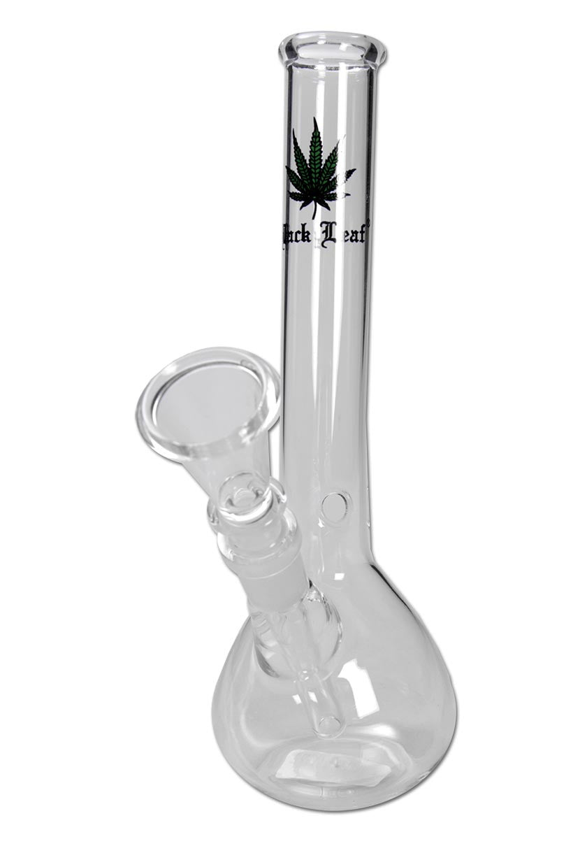 Glasbong mit Chillum und Kickloch - Black Leaf Design, 200 mm