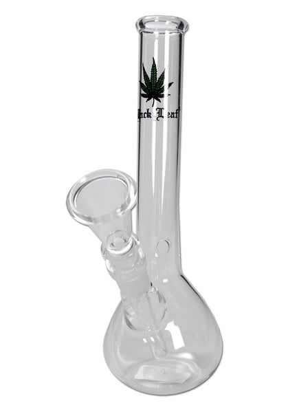 Glasbong mit Chillum und Kickloch - Black Leaf Design, 200 mm