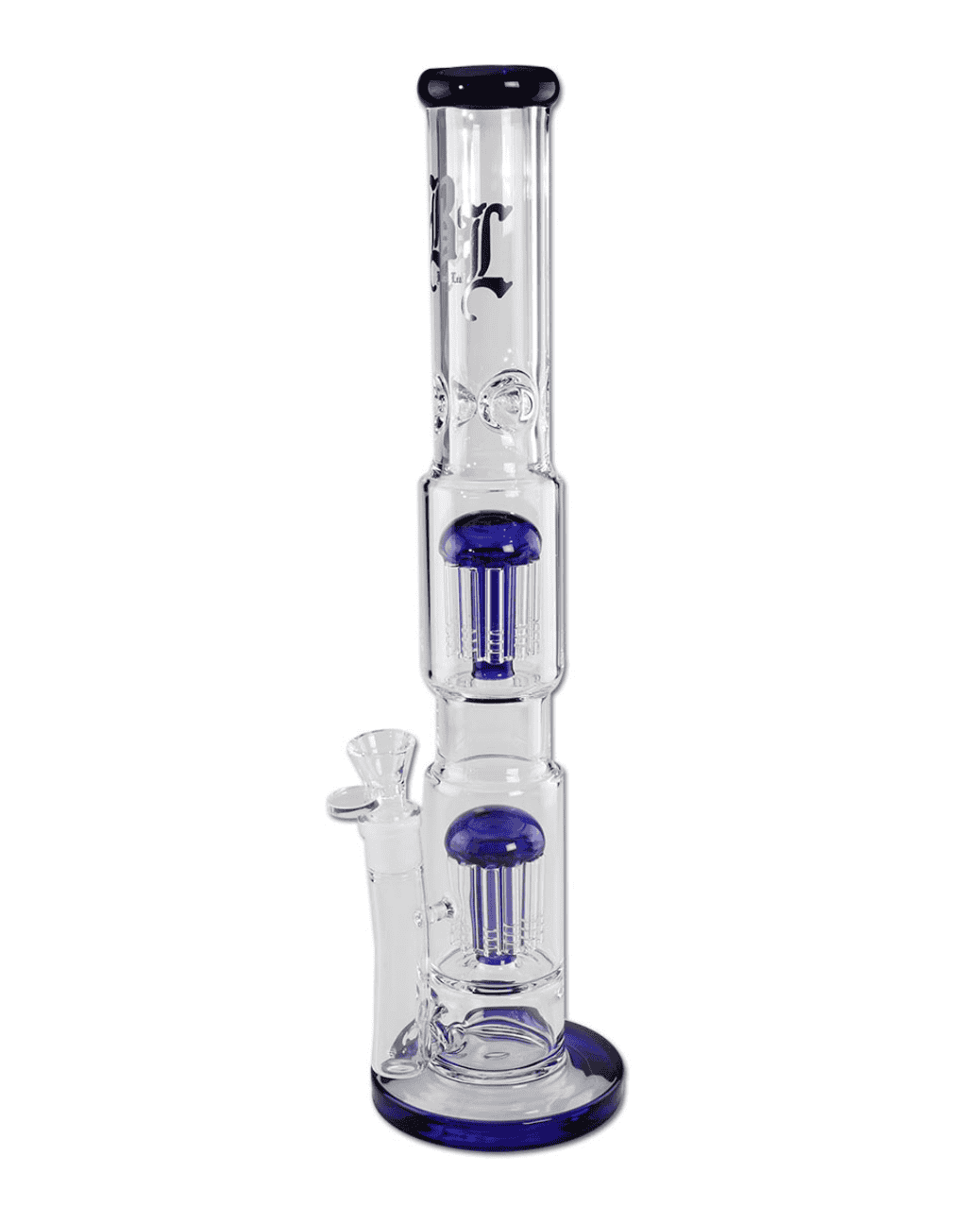 Glasbong mit blauen Perkolatoren und Lift-off-Kopf