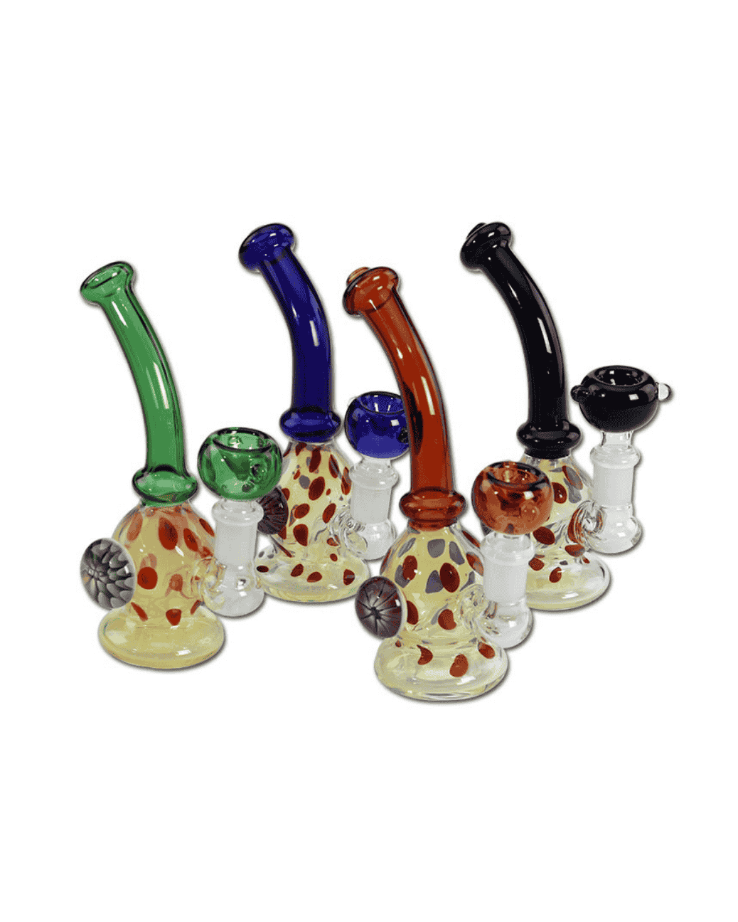 Vier Glas-Minis mit Blume in Farbmix aus Borosilikatglas