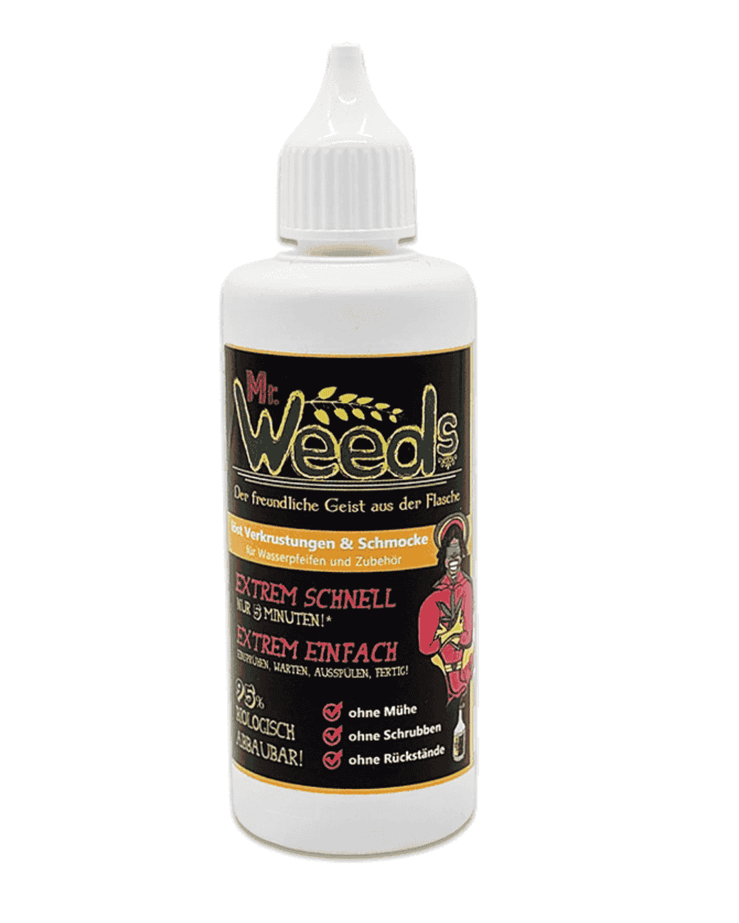 Mr. Weeds Premium Bio Bong Reiniger in 100 ml Flasche, Frontansicht