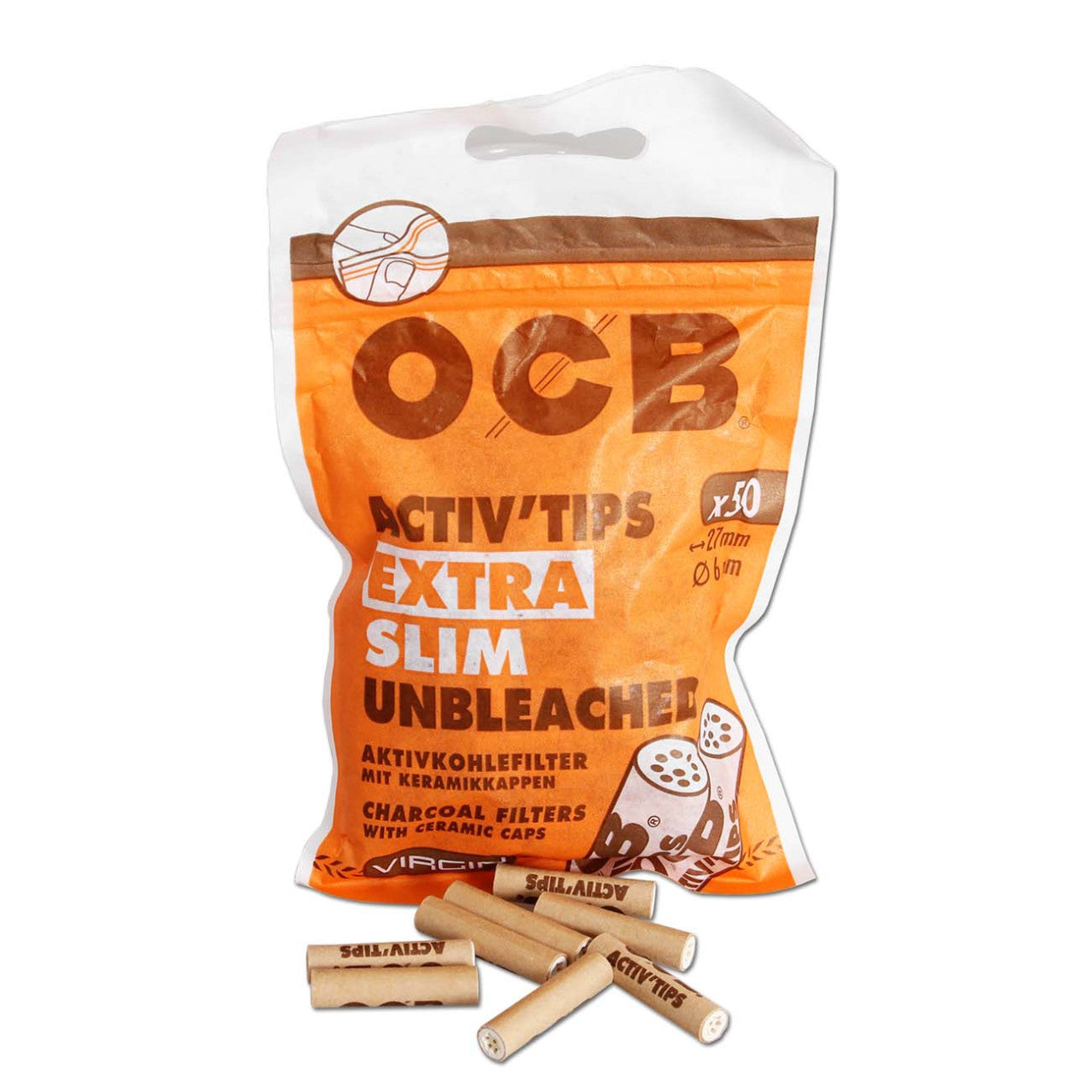 OCB ACTIV TIPS Aktivkohlefilter Extra Slim ungebleicht